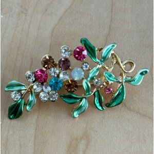 Vintage Floral spray brooch pin/ colorful - pink, clear, turquoise, copper